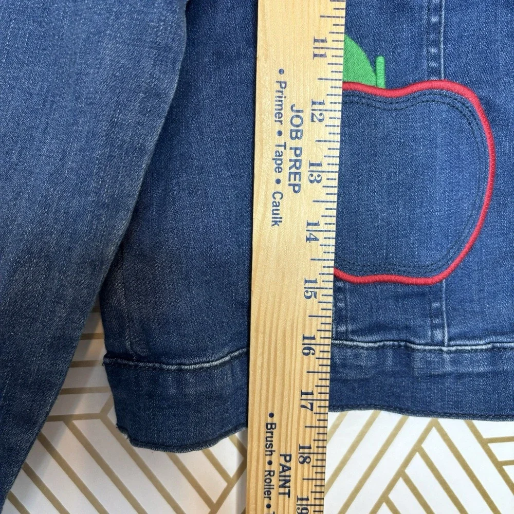 Gymboree Girls Denim Jean Jacket 12 HEAD OF THE CLASS Apples Embroidered Fall